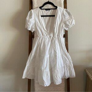 SHEIN white v-neck puff sleeve tiered dress